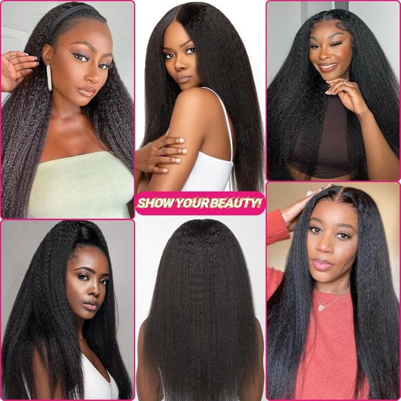 New 8PCS Kinky Straight Clip-in Human Hair Extensions 20" Natural Black Remy - Picture 7 of 9